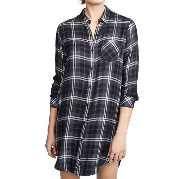 Rails Bianca Shirt Dress Onyx Slate Gray & White Plaid Button Front Size Small - Picture 1 of 13